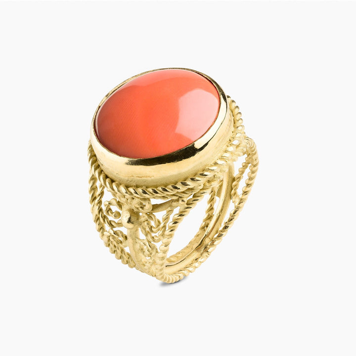 Round Coral Ring Size 14