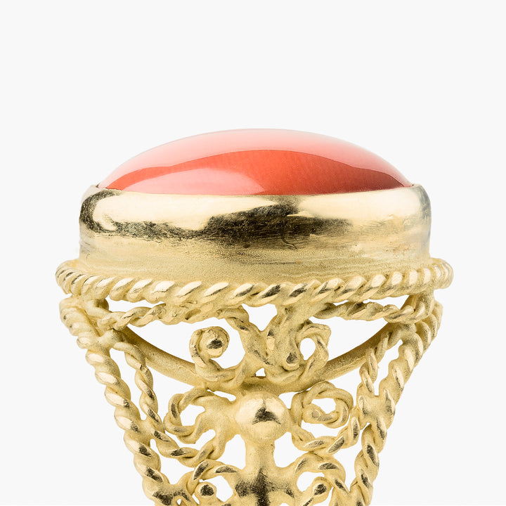 Round Coral Ring Size 14