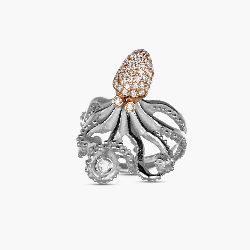 MassimoIzzoJeweler_BrightMovingHeadOctopusRing_WhiteGold18kt_Diamonds_Fronte