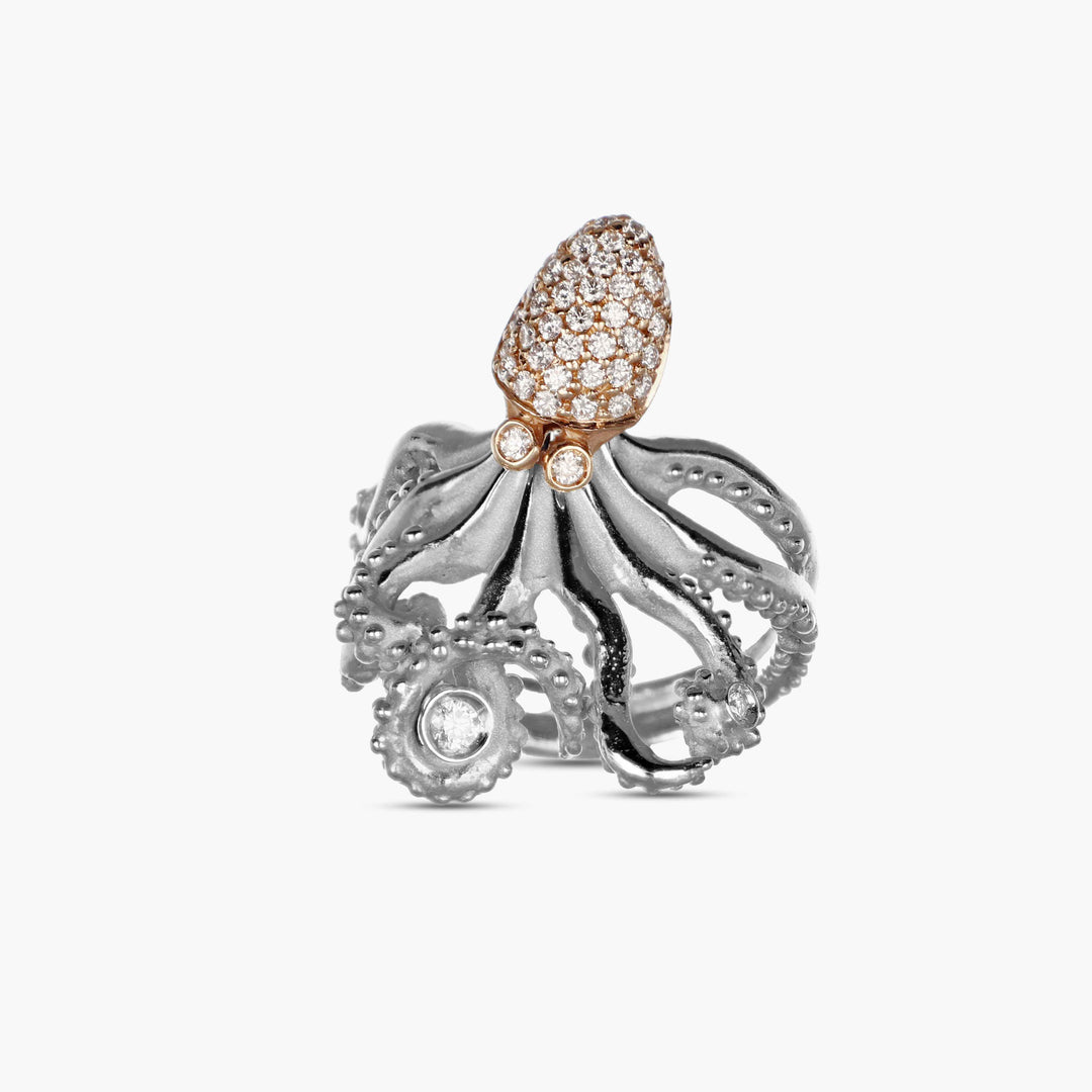MassimoIzzoJeweler_BrightMovingHeadOctopusRing_WhiteGold18kt_Diamonds_Fronte