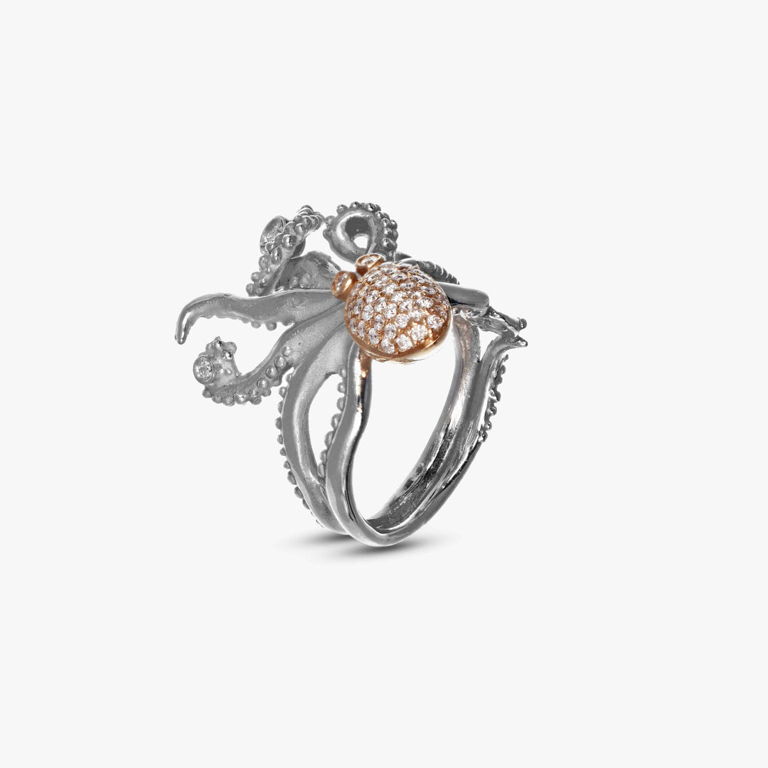 MassimoIzzoJeweler_BrightMovingHeadOctopusRing_WhiteGold18kt_Diamonds_Principale