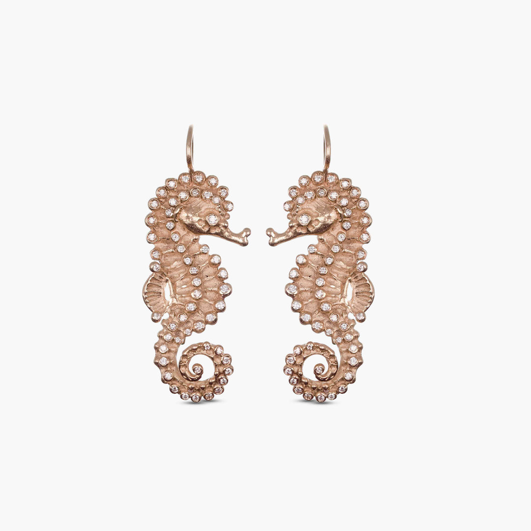MassimoIzzoJeweler_BrightSeahorseEarrings_RoseGold_Diamonds_Fronte