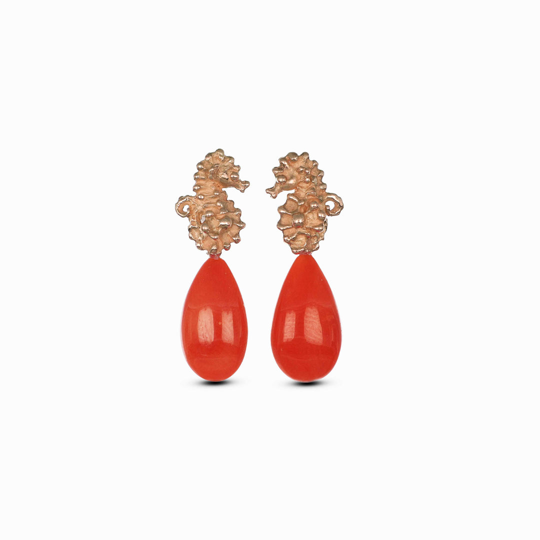 MassimoIzzoJeweler_CoralSeahorseDropEarringsS_RoseGold_Coral_Fronte