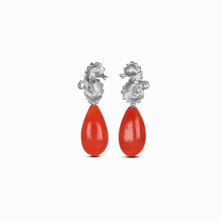 MassimoIzzoJeweler_CoralSeahorseDropEarringsS_WhiteGold_Coral_Retro