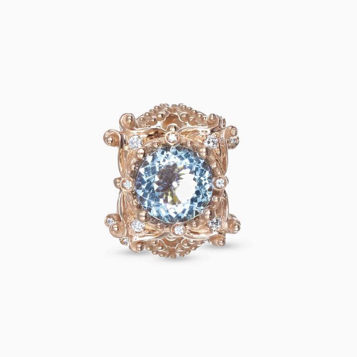 MassimoIzzoJeweler_LoveTempleRing_RoseGold18kt_Diamonds_Acquamarine_frontale