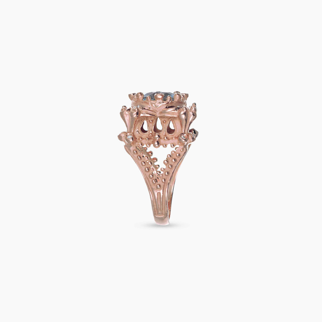 MassimoIzzoJeweler_LoveTempleRing_RoseGold18kt_Diamonds_Acquamarine_laterale