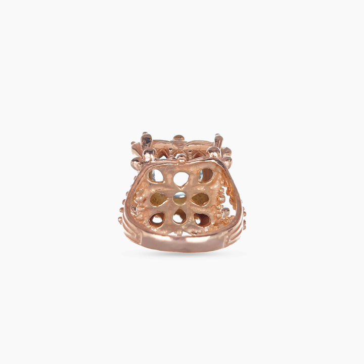MassimoIzzoJeweler_LoveTempleRing_RoseGold18kt_Diamonds_Acquamarine_retro