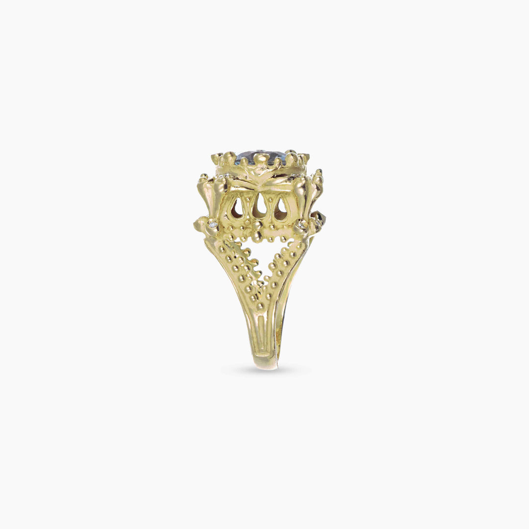 MassimoIzzoJeweler_LoveTempleRing_YellowGold18kt_Diamonds_Acquamarine_laterale