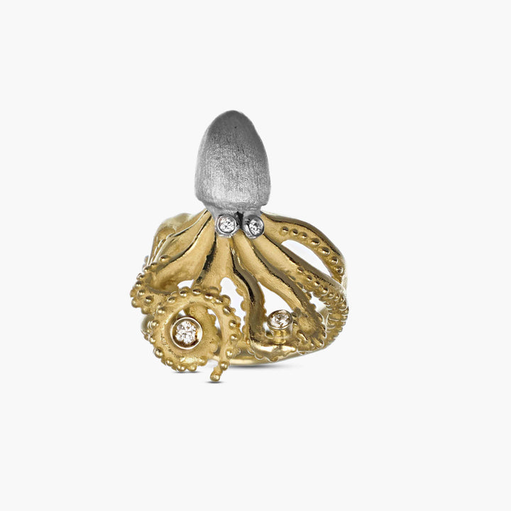 MassimoIzzoJeweler_MovingHeadOctopusRing_YellowGold18kt_Diamonds_Fronte