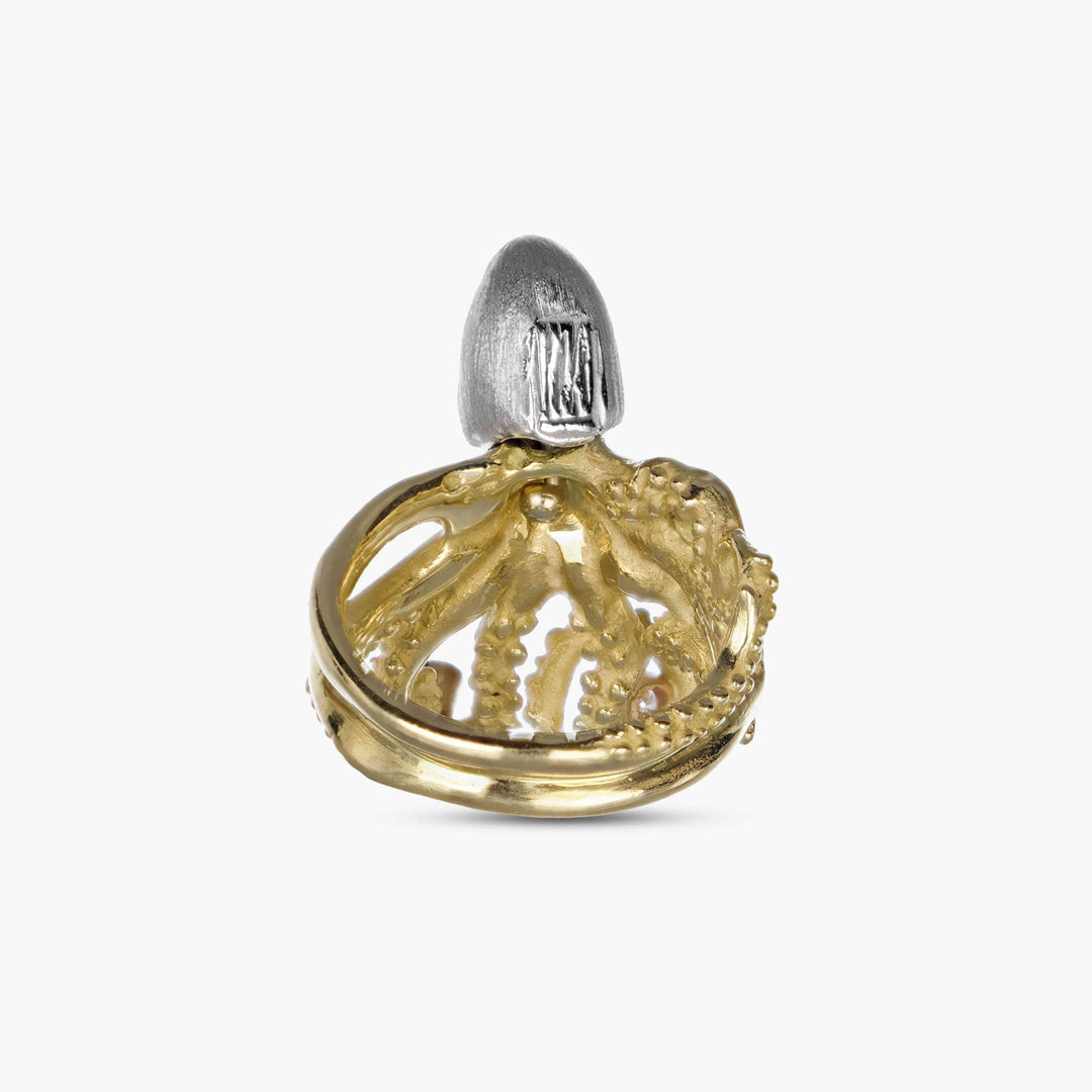 MassimoIzzoJeweler_MovingHeadOctopusRing_YellowGold18kt_Diamonds_Retro.