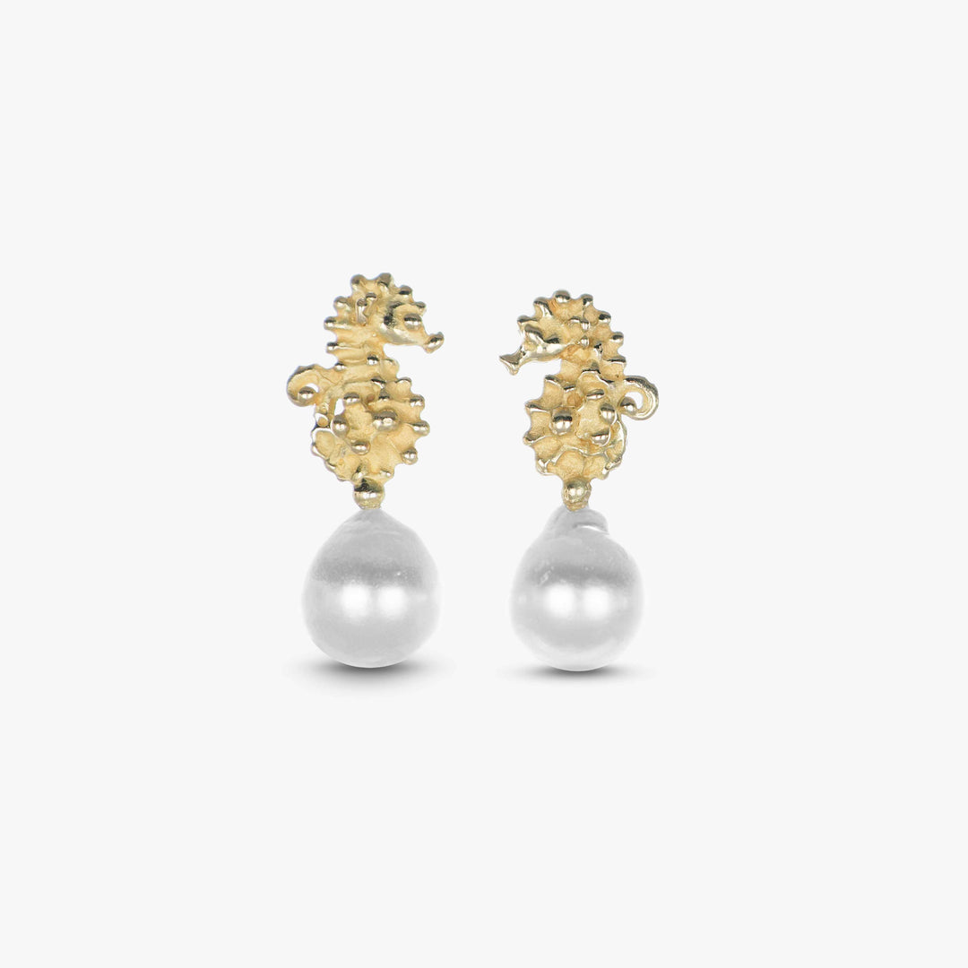 MassimoIzzoJeweler_PearlSeahorseDropEarringsXS_YellowGold18kt_Pearl_Frontale