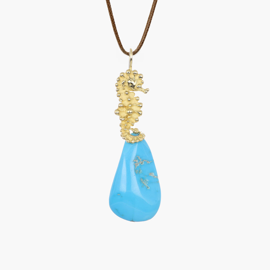 MassimoIzzoJeweler_SeahorsePendant_Yellowgold18kt_Turquoise_Fronte