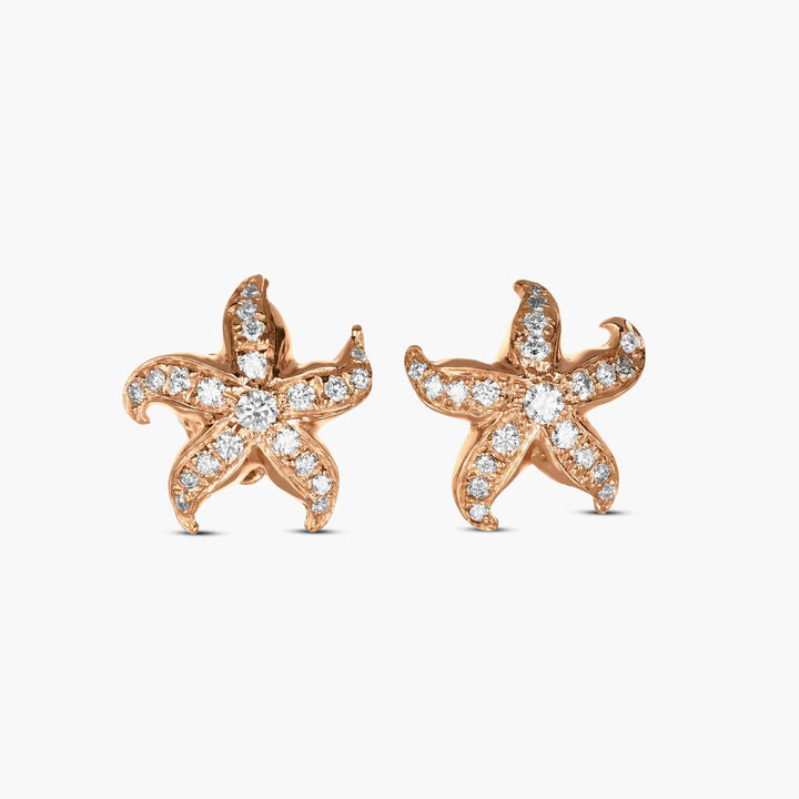 MassimoIzzoJeweler_TropicalBrightStarfishEarrings_RoseGold_DiamondsPave_Fronte
