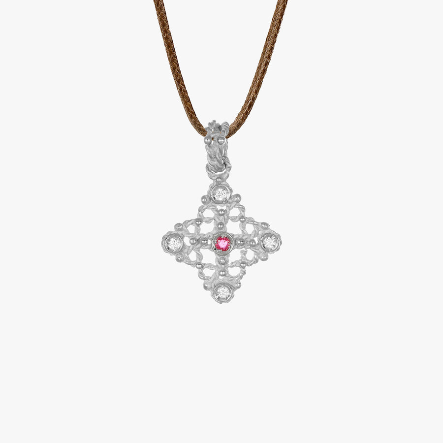 MassimoIzzoJewelers_CrossPendant_WhiteGold18kt_Diamonds_RedRuby_Fronte