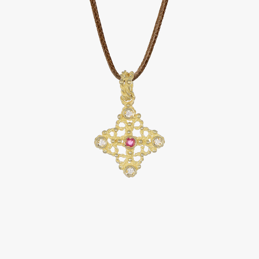 MassimoIzzoJewelers_CrossPendant_YellowGold18kt_Diamonds_RedRuby_Fronte