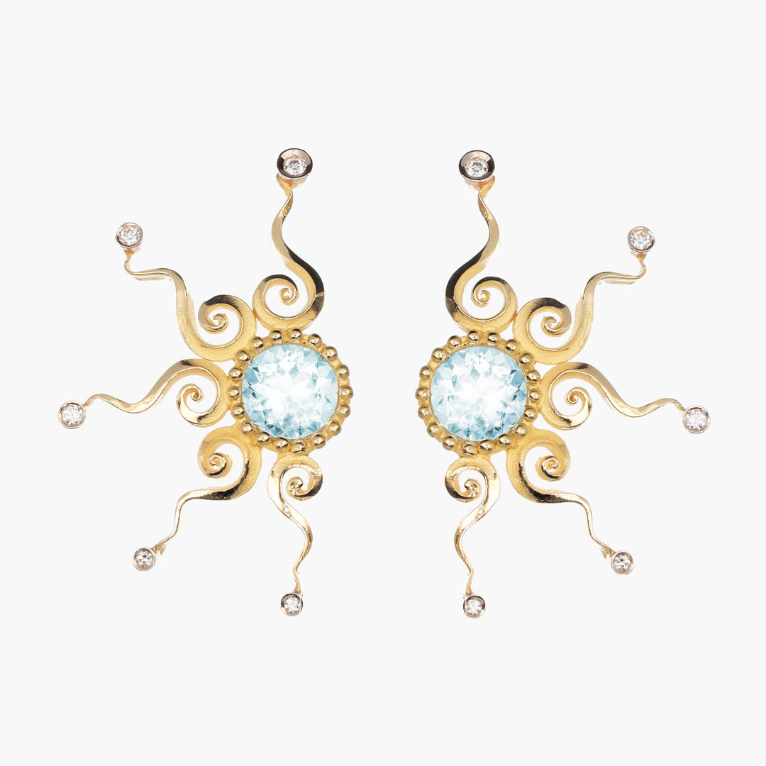 Massimo_Izzo_Jeweler_Sun_Earrings_18kt_Yellowgold_aquamarine_diamonds_Fronte